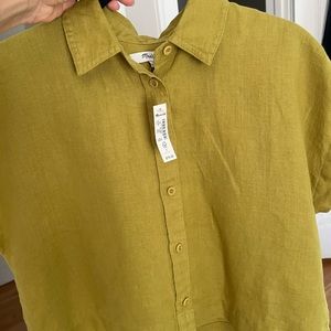 Madewell 100% linen Dolman cropped button up. Chartreuse. XS. NWT - never worn!
